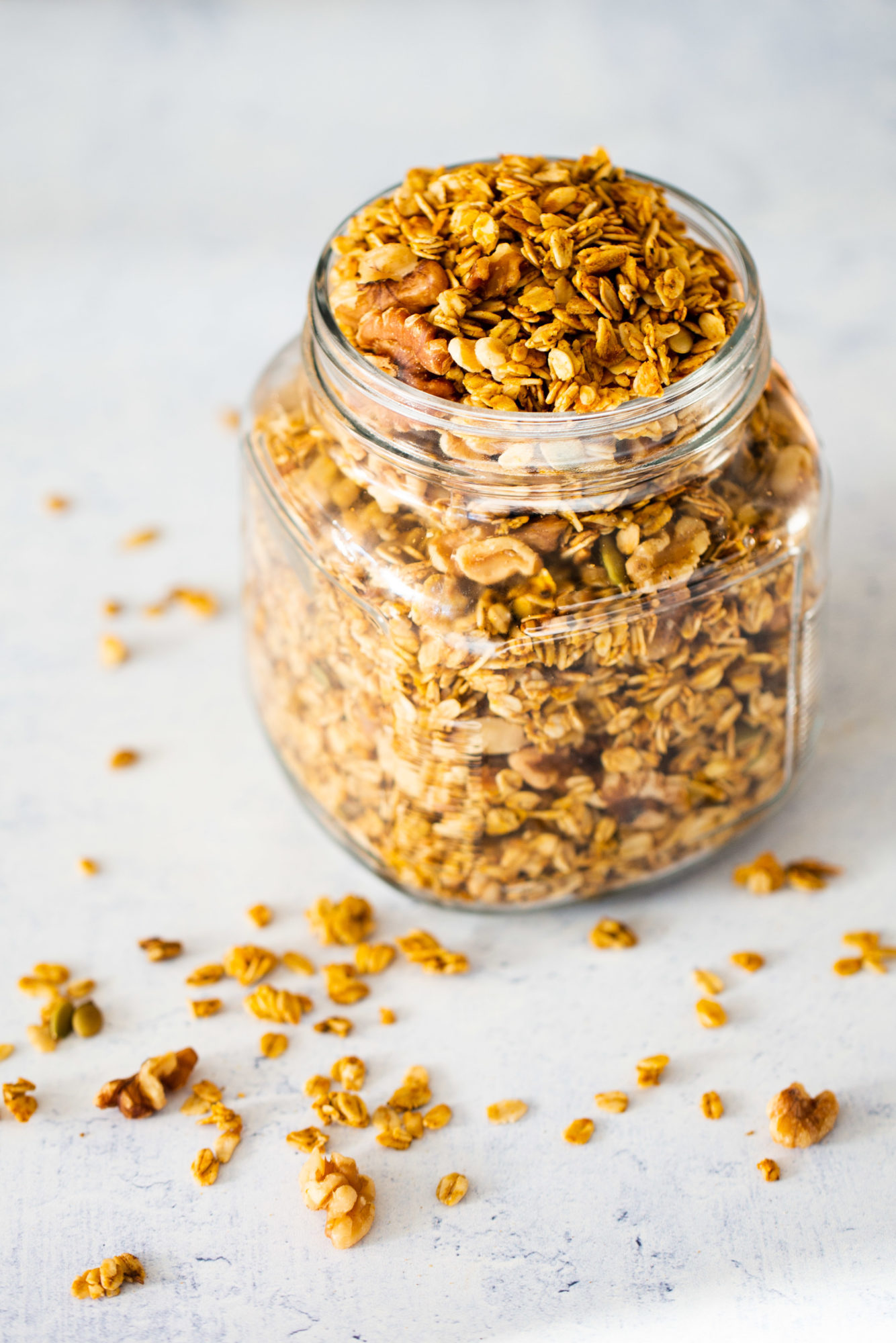 finished granola in a jar