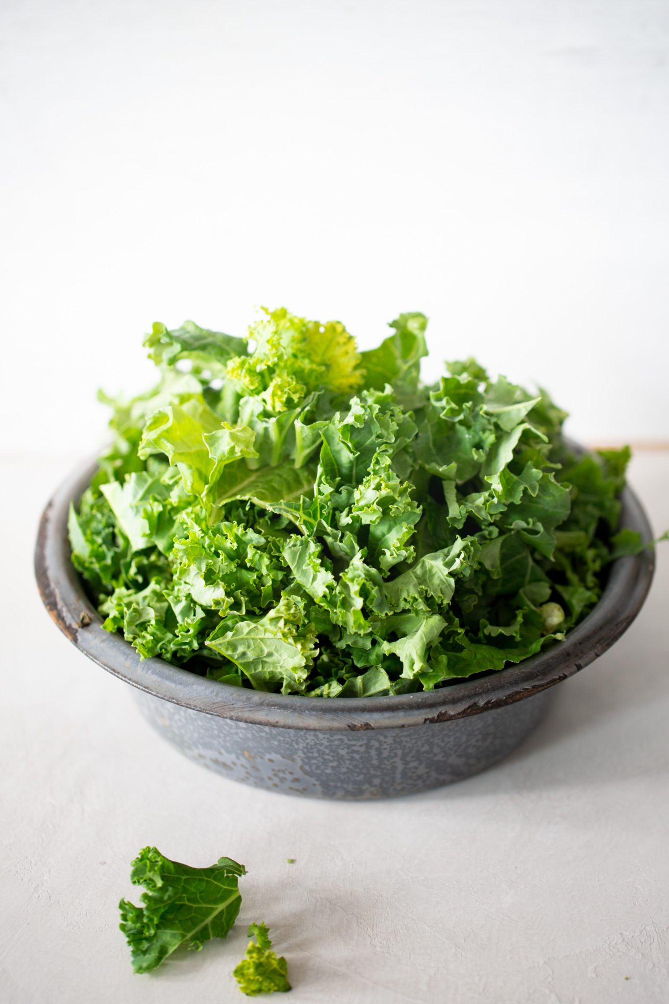 a bowl of kale, stemmed and chopped