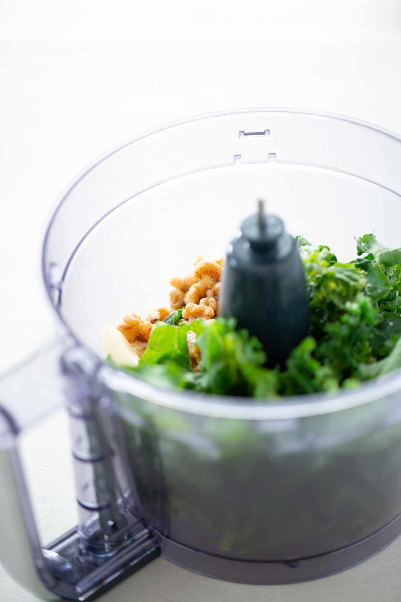 kale and walnuts in the food processor container