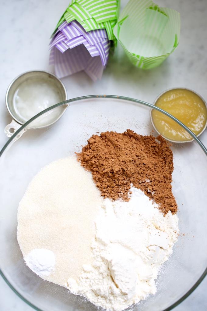 Ingredients to make vegan chocolate muffins