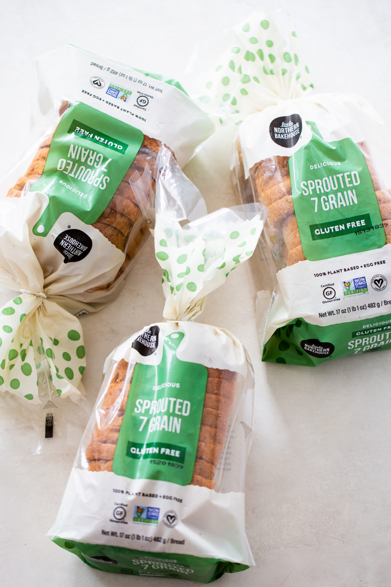 tres bolsas de pan sin gluten