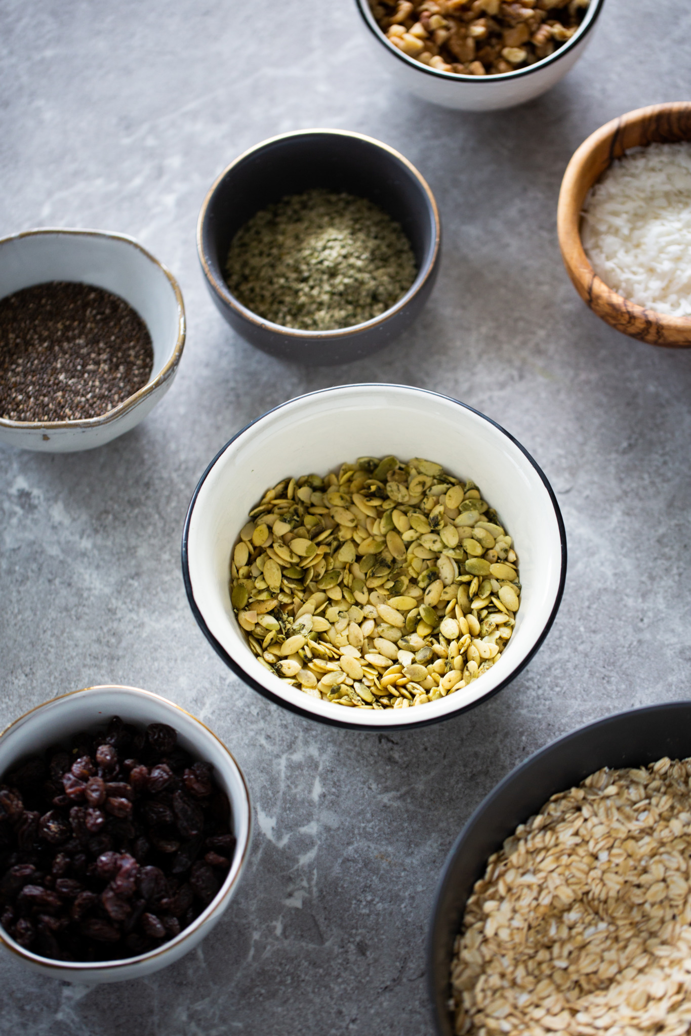 nuts, seeds and other ingredients for making granola