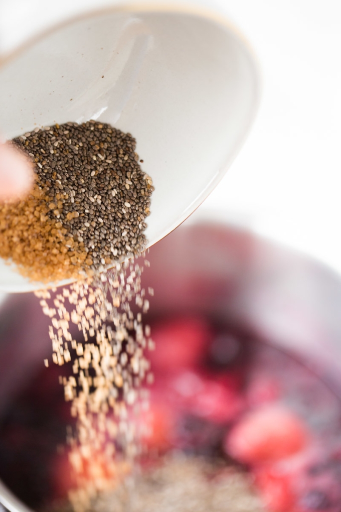 Pouring chia seeds in a pot