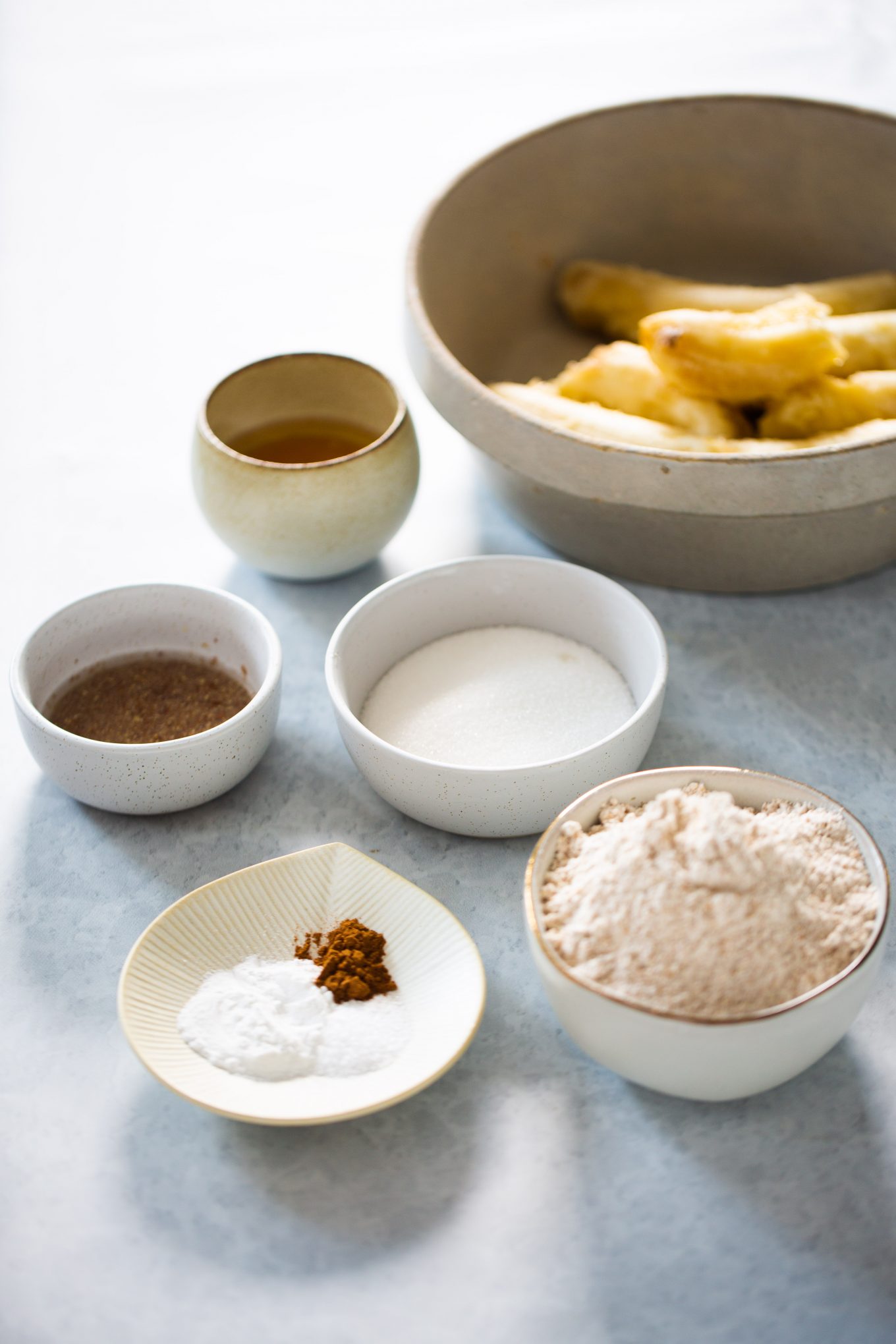 Ingredients to make vegan banana muffins