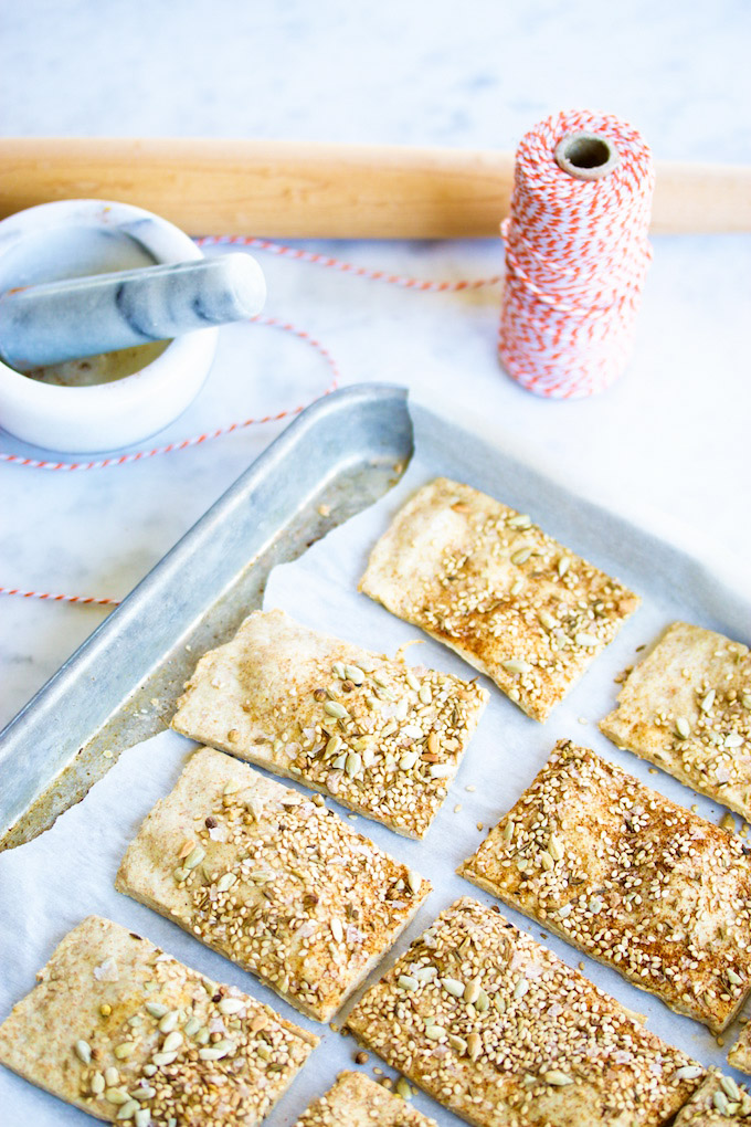 homemade crackers on a baking tray