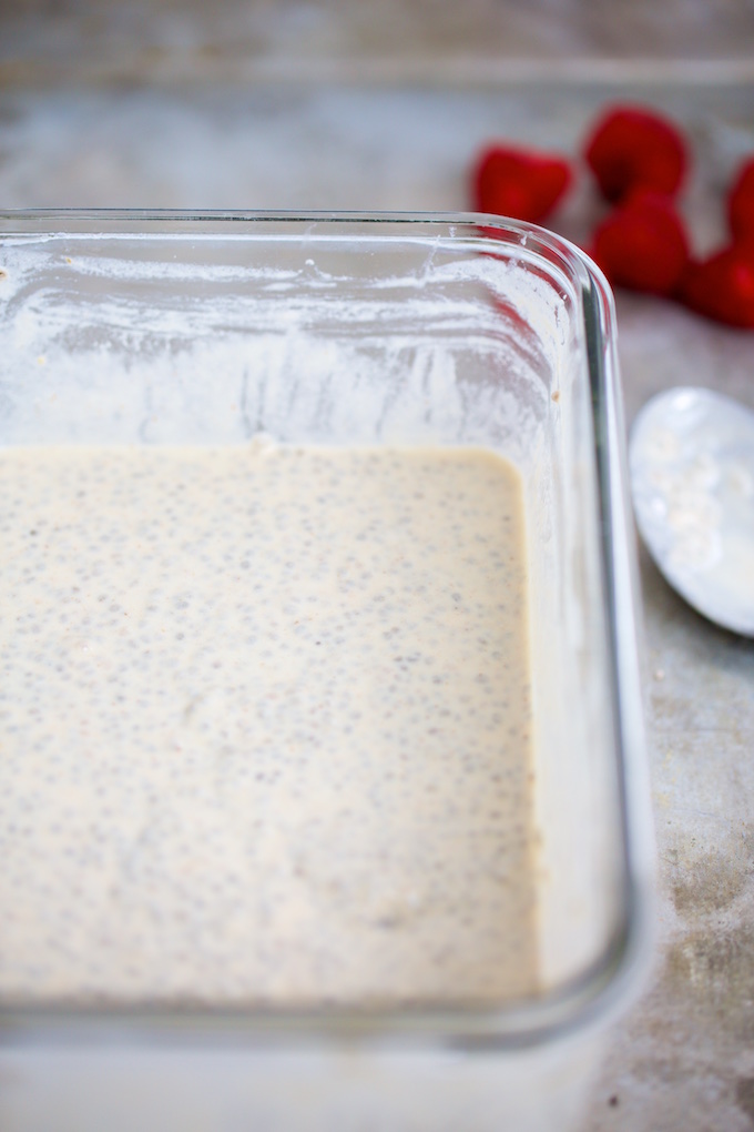 Chia pudding in a glass container