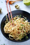 Quinoa noodles with almond butter sauce, much better than take-out dinner