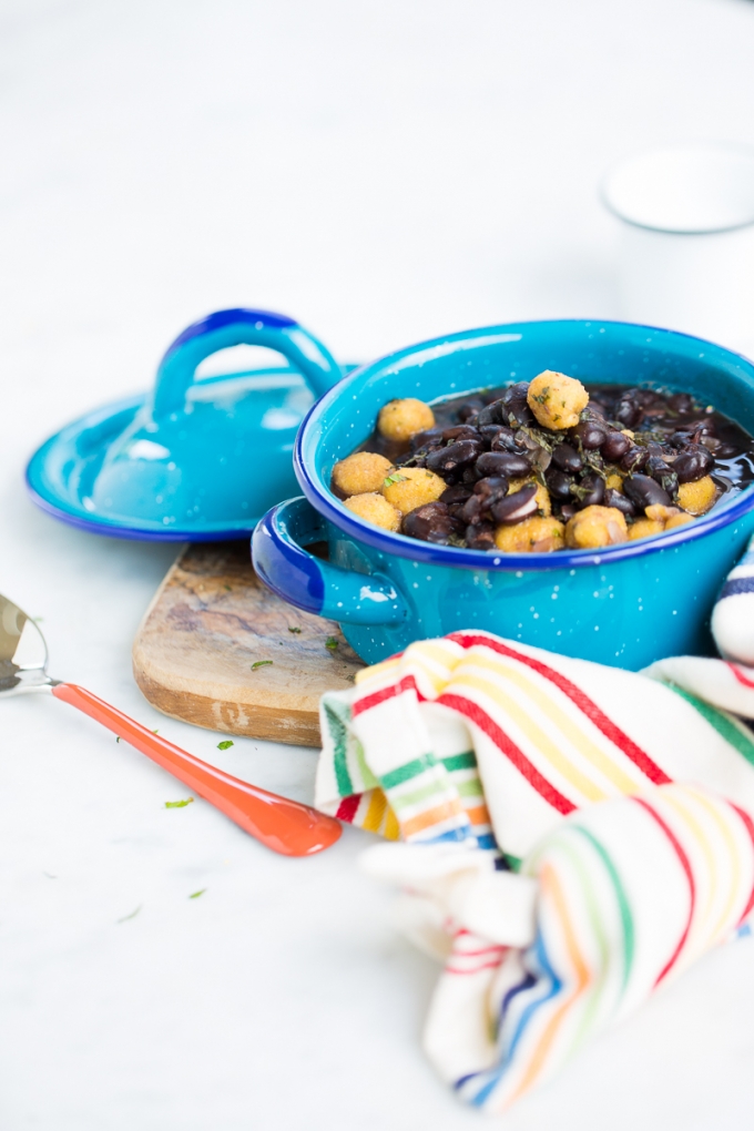 Black bean soup with masa harina dumplings