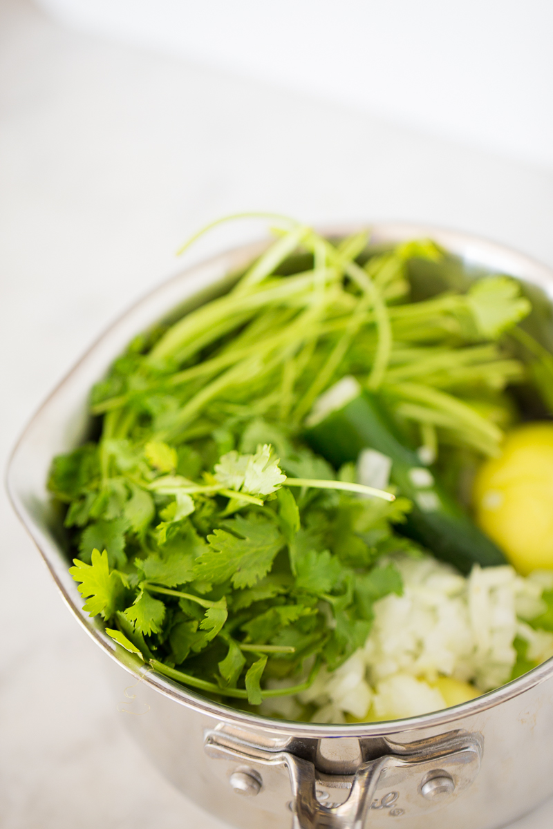 ingredien ts for salsa verde in a small pot