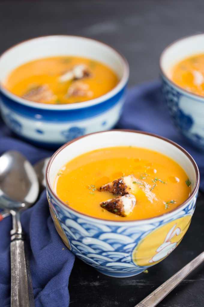 butternut squash soup with grilled cheese croutons
