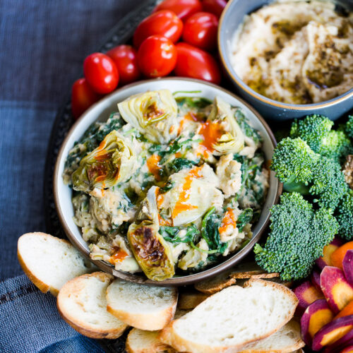 Vegan artichoke and kale dip recipe. Perfect party food.