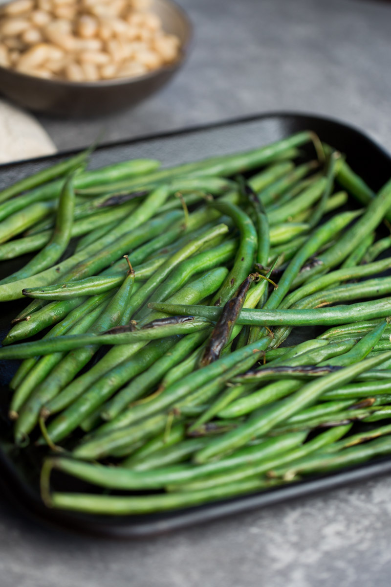 Green beans on a griddle