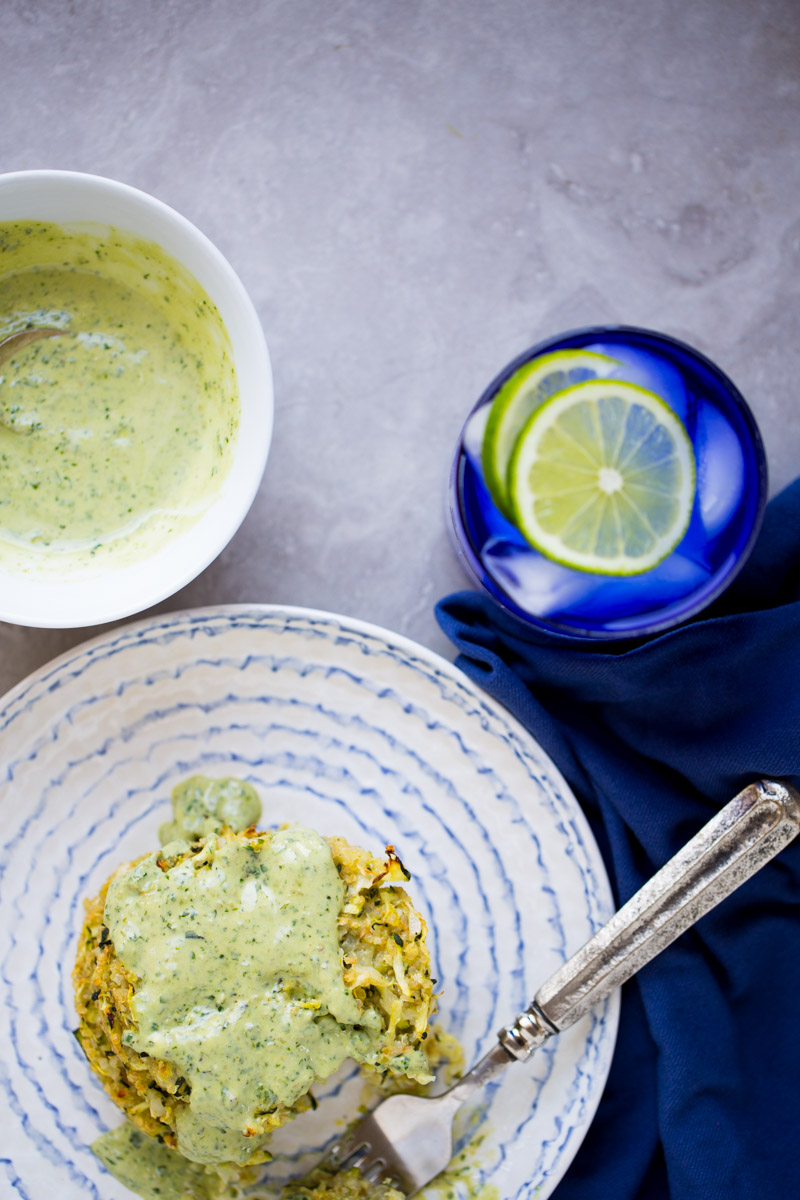 Baked vegan quinoa fritters with pesto mayo