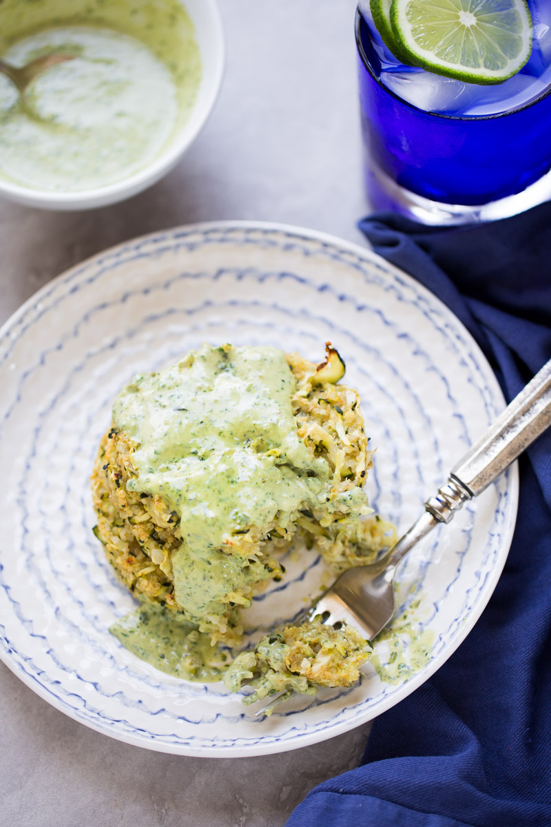Baked vegan zucchini quinoa fritters with pesto mayo