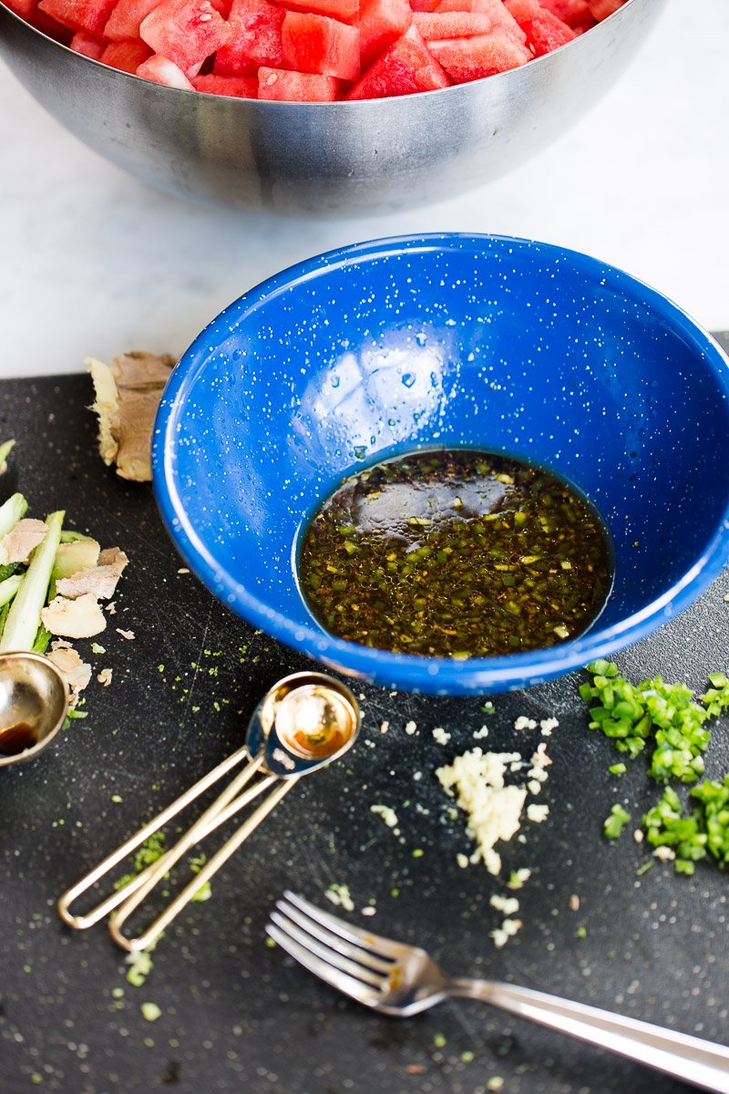 a bowl with soy-based dressing