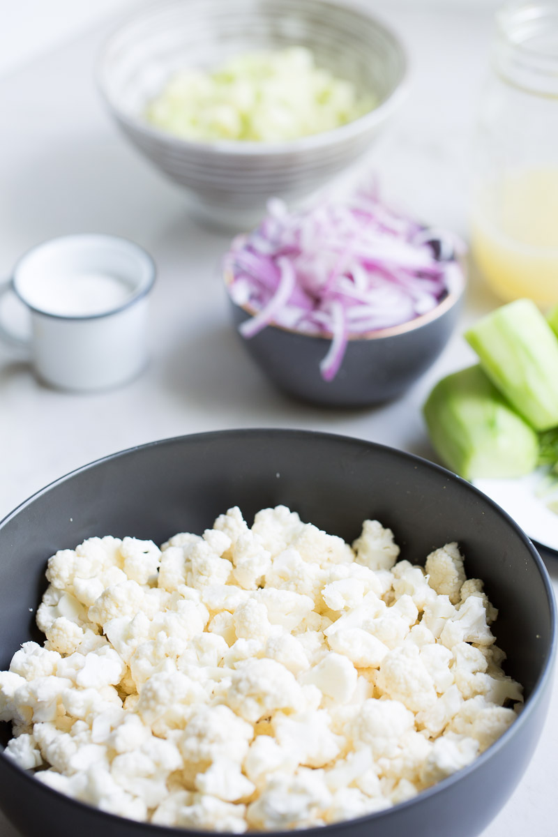 ingredients to prepare aguachile made with cauliflower