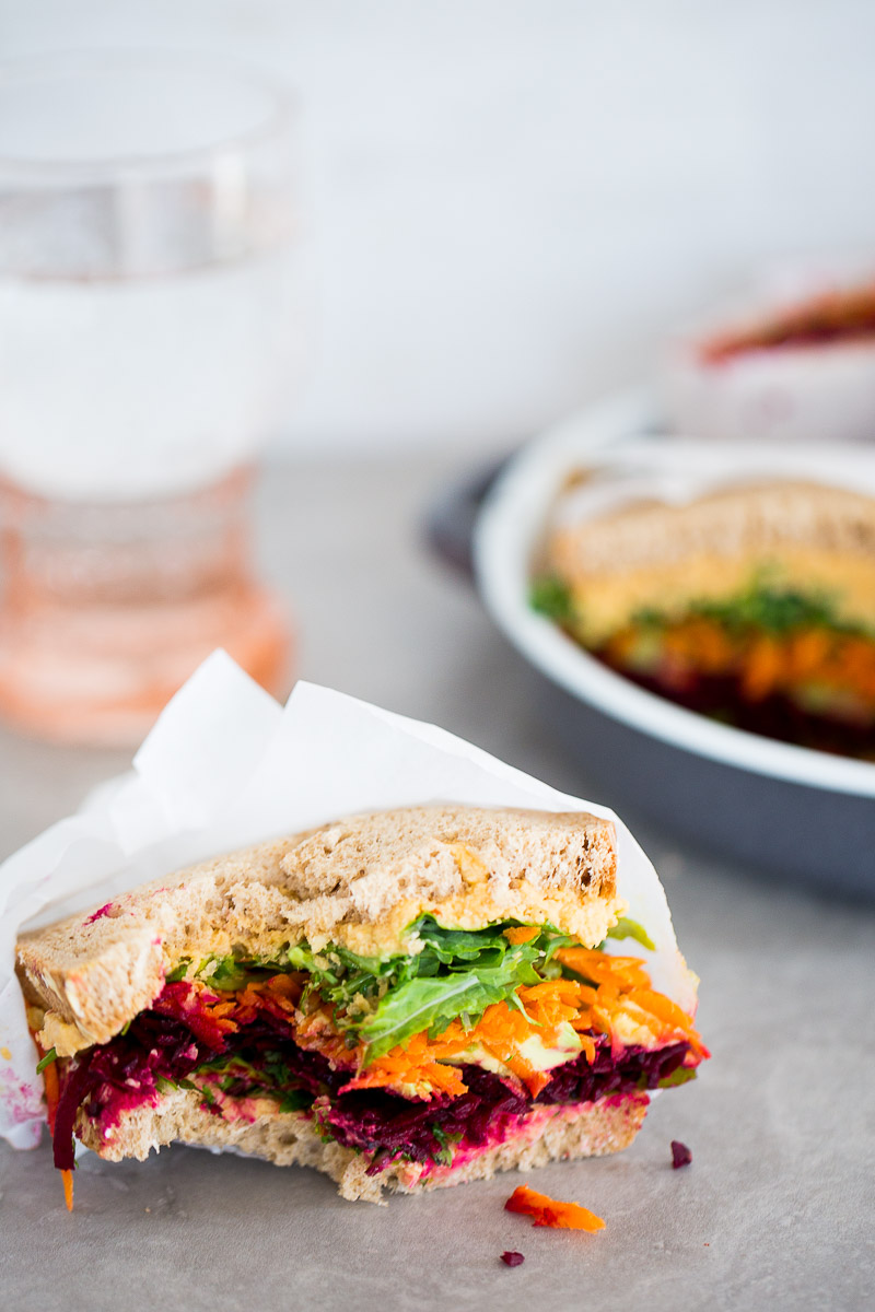 Vegtable sandwich with chipotle pepper hummus