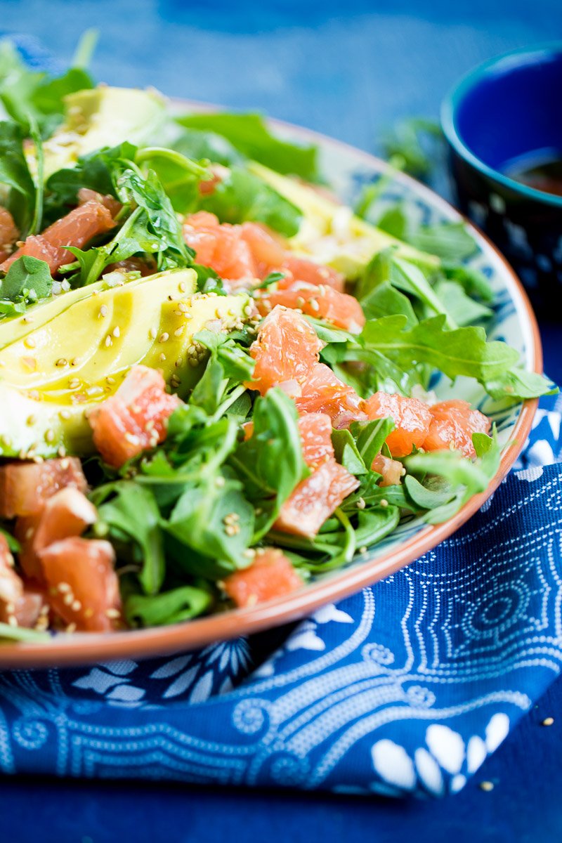 grapefruit arugula salad with avocado
