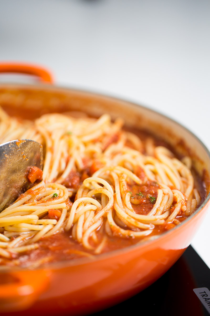 vegetable ragu and pasta
