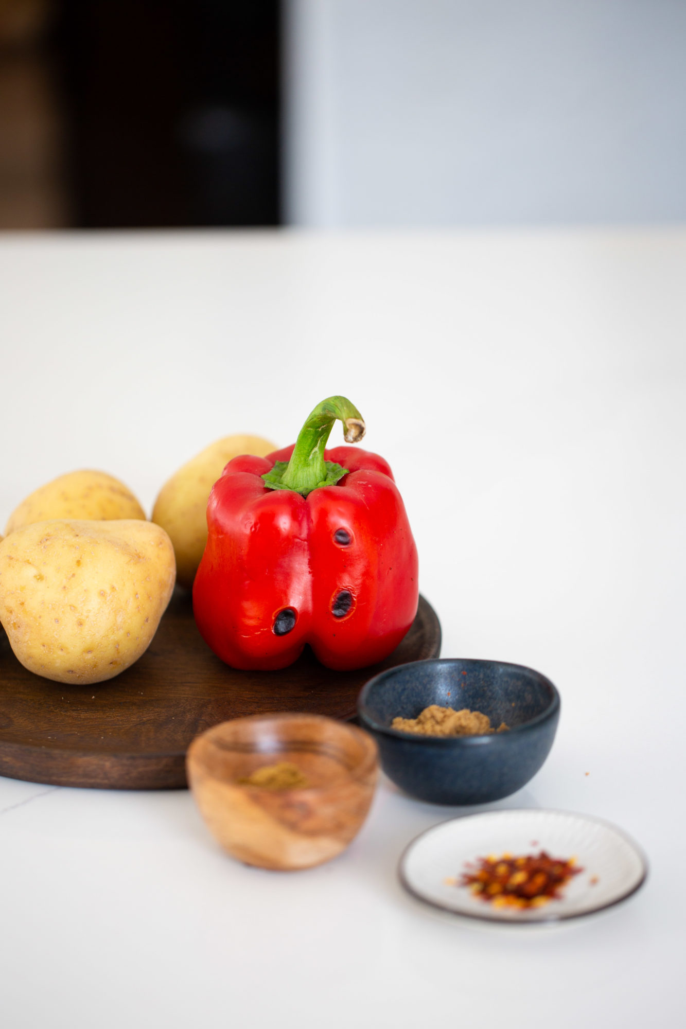potatoes, spices and roasted red bell pepper