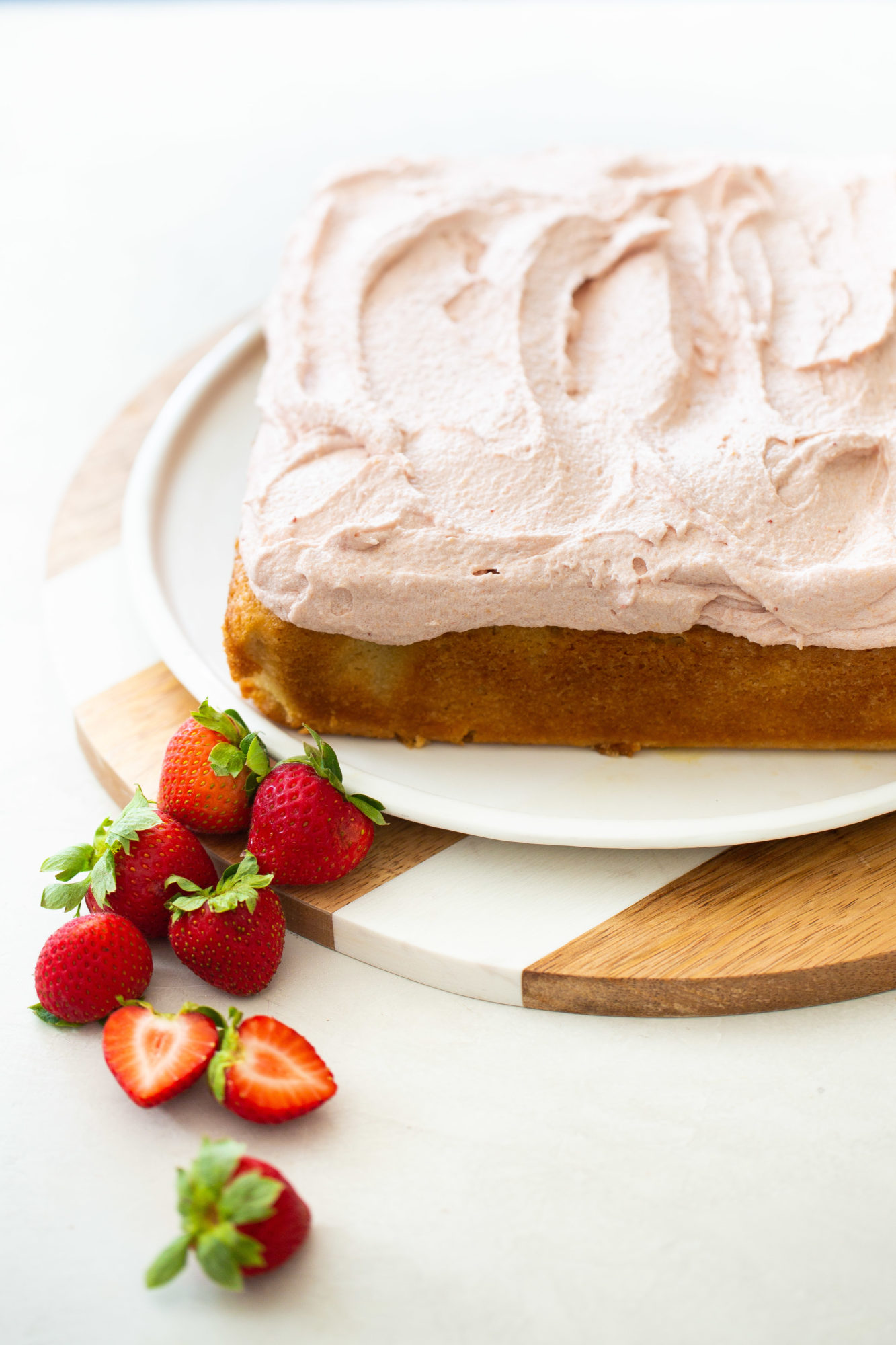 vegan cake with strawberry frosting