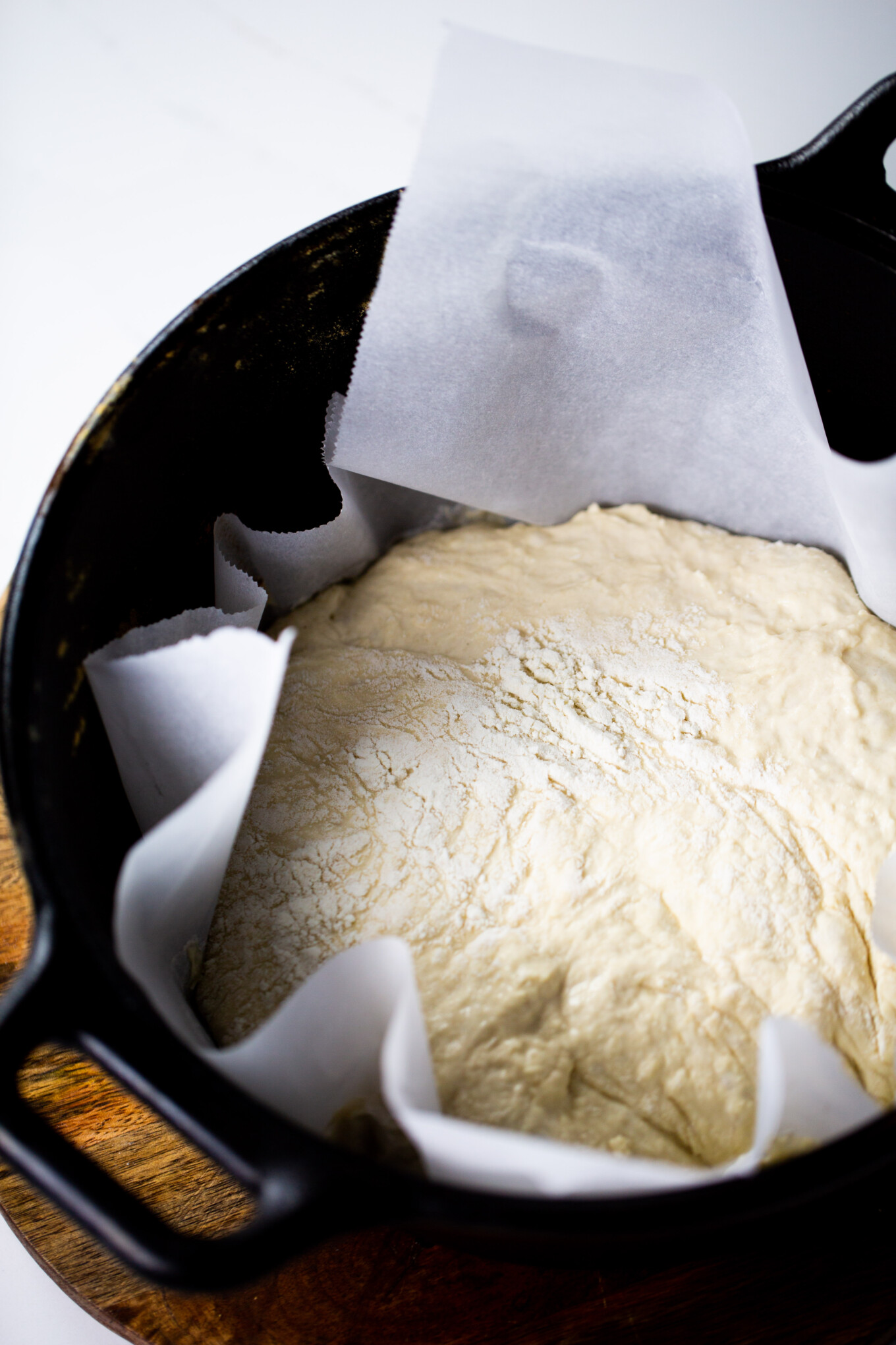 3 ingredient no knead bread in a dutch oven before baking