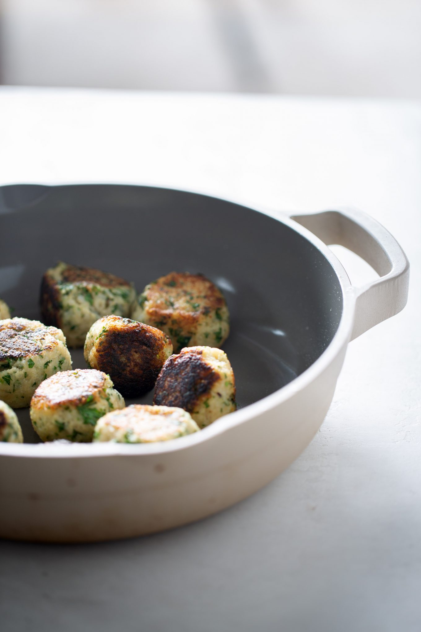 Vegan cauliflower meatballs in a pan