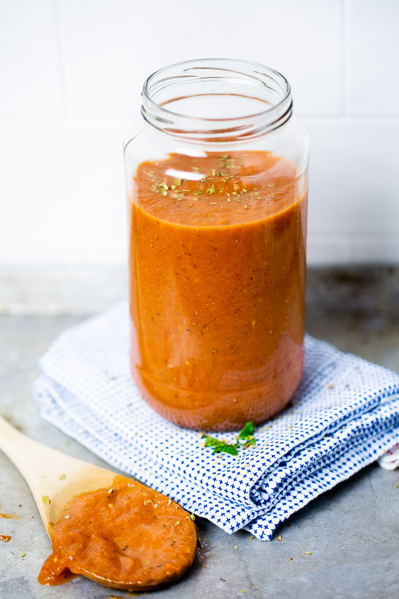 jar with healthy tomato sauce made from scratch