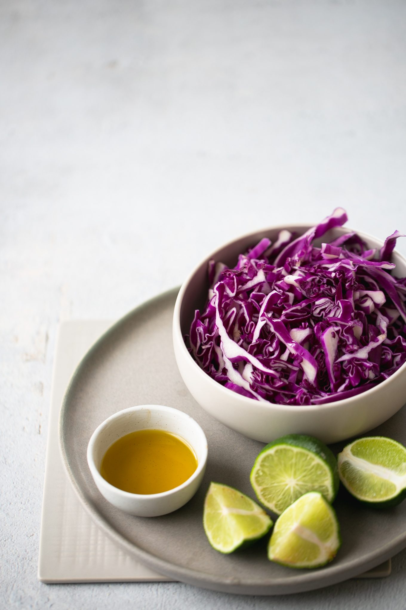 red cabbage, limes and olive oil