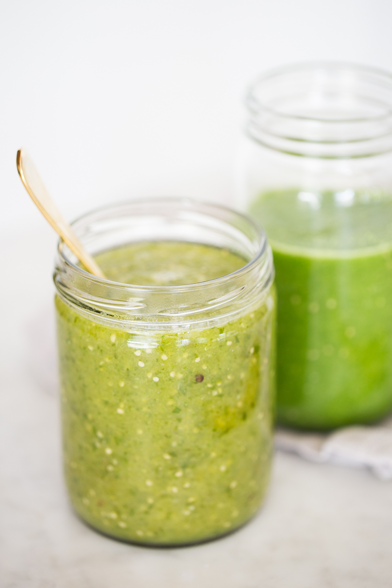 salsa verde with cooked ingredients