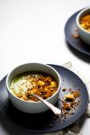 Creamy poblano  soup with adobo Mexican crumbles