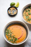 Carrot, tomato, and red lentil soup