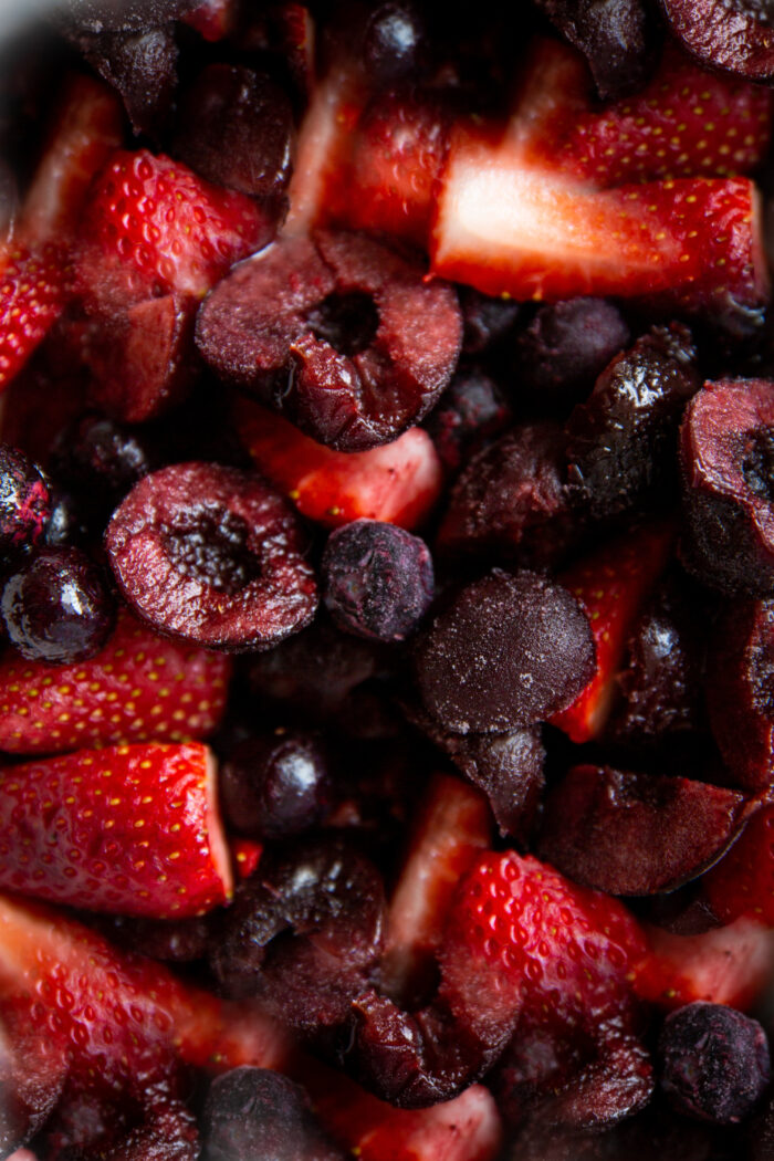 closeup of frozen berries