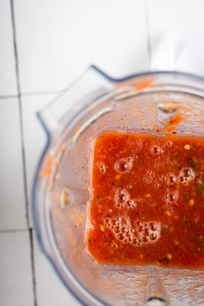 Mexican salsa roja in the blender