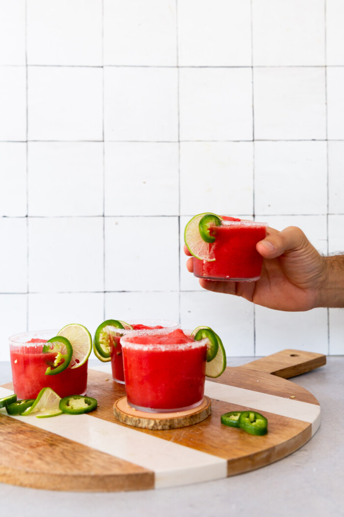 Grabbing a frozen watermeoln margarita