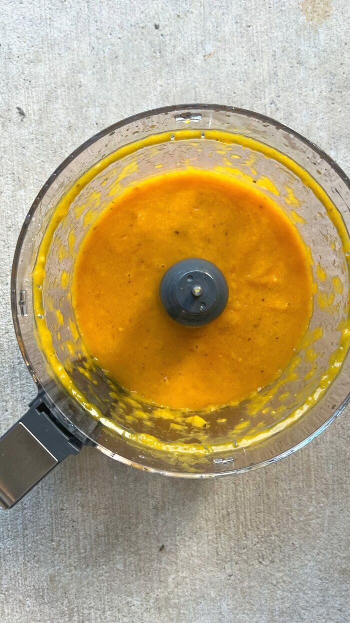 habanero mango salsa in the food processor container.