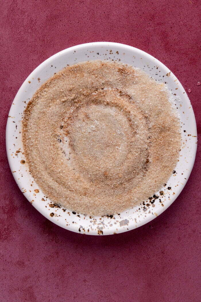 a plate of mixed sugar with cinnamon and salt