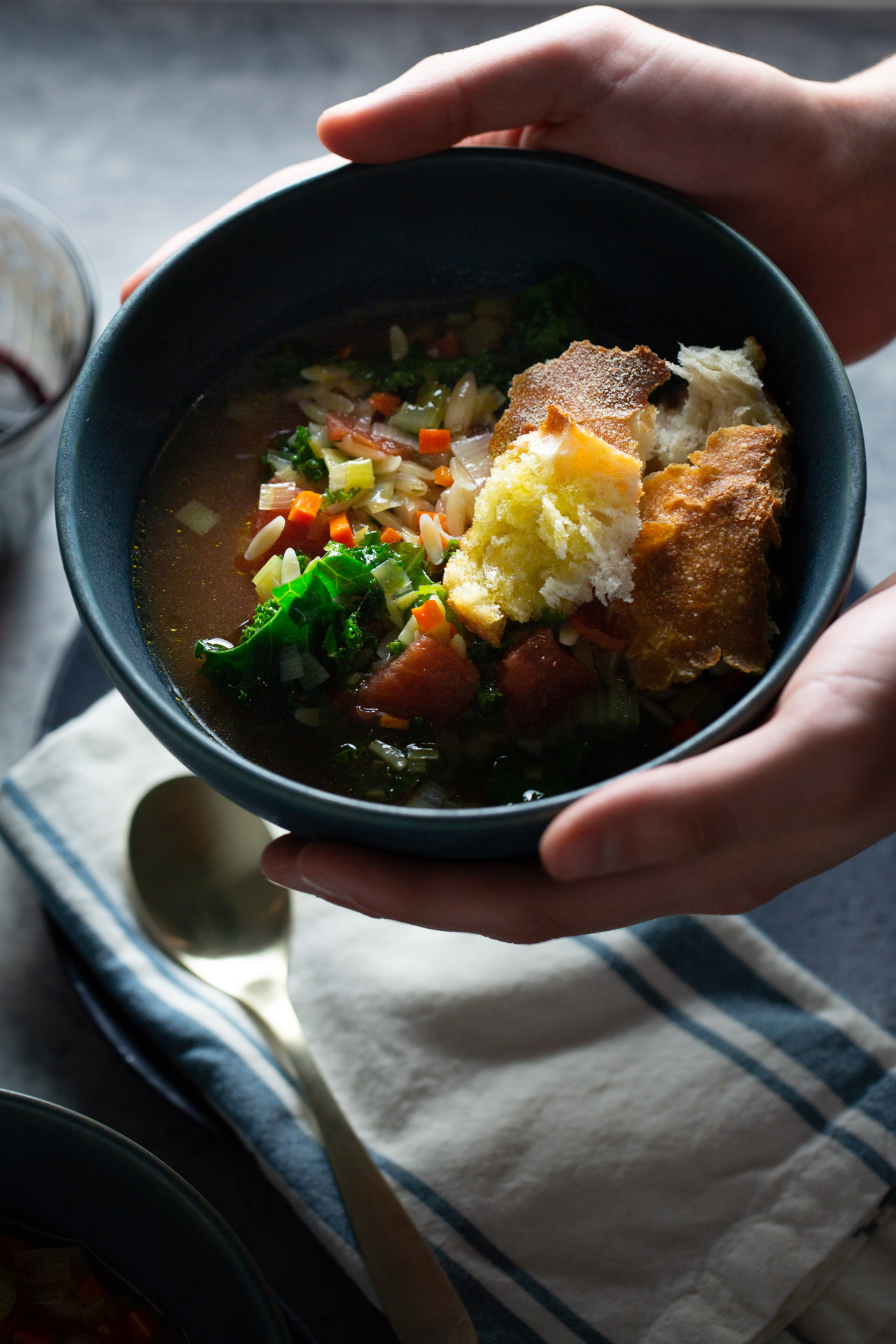 A bowl of pasta e fagioli, italian soup.