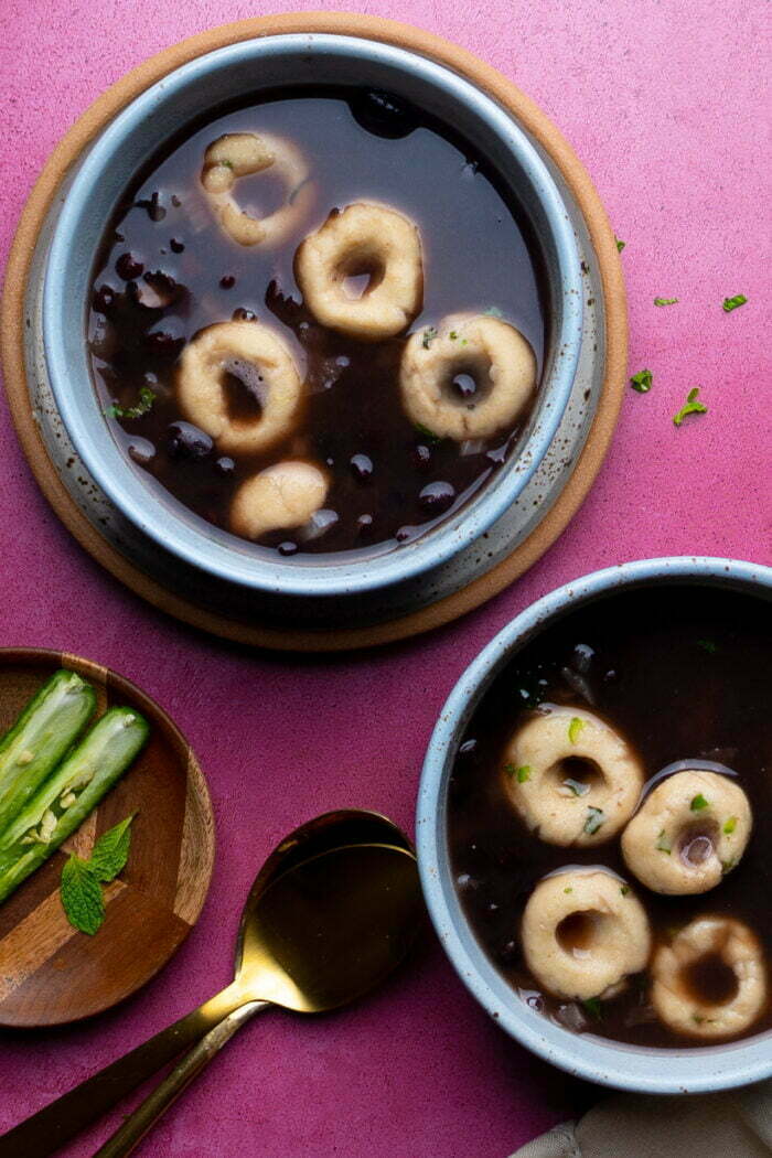 black bean soup with masa harina dumplings
